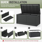 KAMABOKO Outdoor Storage Box, 120 Gallon Large Outdoor Resin Deck Box, Storage Waterproof Boxes Lockable Lid for Garden Tools, Pool Supplies, Patio Furniture and Cushions, Black