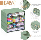 Desk Storage Organizer with 9 Drawers, 4 Tiers Stackable Desktop Craft Storage Drawers, Clear Storage Box Caddy for Stationary Makeup Jewelry Office Craft Supplies (Green)
