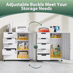 MIIIKO 5 Drawer Storage Cabinet with Door and Shelf, Mobile Lateral Cabinet on Wheels, Office Small Organizer Printer Stand, White File Cabinets