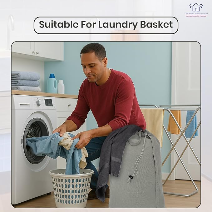 LFH Home Large Premium 1pack Cotton Canvas Laundry Bag with Drawstring and Handles Heavy Duty, Multi-Use, Washable for Home, Travel, College or Storage 18x26 -Grey