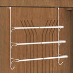 AULEDIO Adjustable Over The Door Triple Towel Rack with Hooks,White