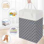 BlissTotes 3-Pack Laundry Basket, Freestanding＆Waterproof Laundry Hamper, Collapsible Tall Clothes Hamper with Easy Carry Handles for Clothes, Towels in the Family and Dorm,Clover Grey,100L