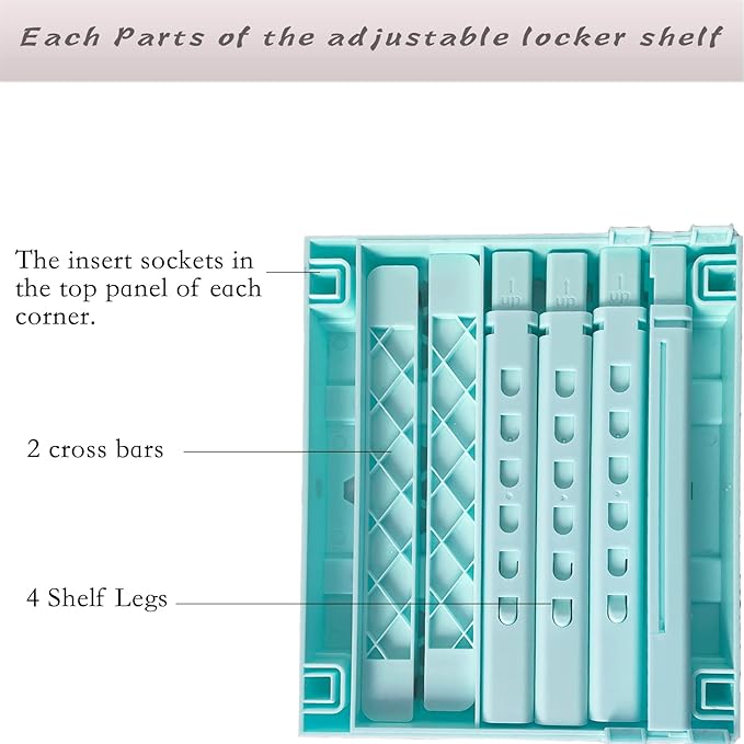 Adjustable Locker Shelf for School, Height and Width Adjustable Locker Organizer for Work, Stackable Locker Tools for Gym Lockers, Back to School Essentials, Mint Blue