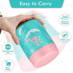 12oz Soup Thermo for Hot Food Kids Insulated Food Jar Wide Mouth Lunch Container Leak Proof Stainless Steel Vacuum Bento Box for School Office Travel Outdoors Green-Mermaid