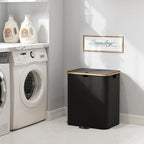 Lifewit 120L Double Laundry Hamper with Lid, Large Laundry Basket with Removable Bag & Bamboo Handles, Fodable Tall Dirty Clothes Hamper for Laundry Collapsible Bin for Bathroom Bedroom Dorm, Black