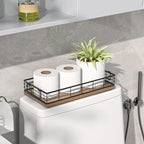 Acacia Toilet Paper Basket 2PCS 13 Inch Bathroom Tank Tray Basket Top of Toilet Storage Toiletries Organizer for Bathroom, Living Room and Kitchen (Acacia & Black)