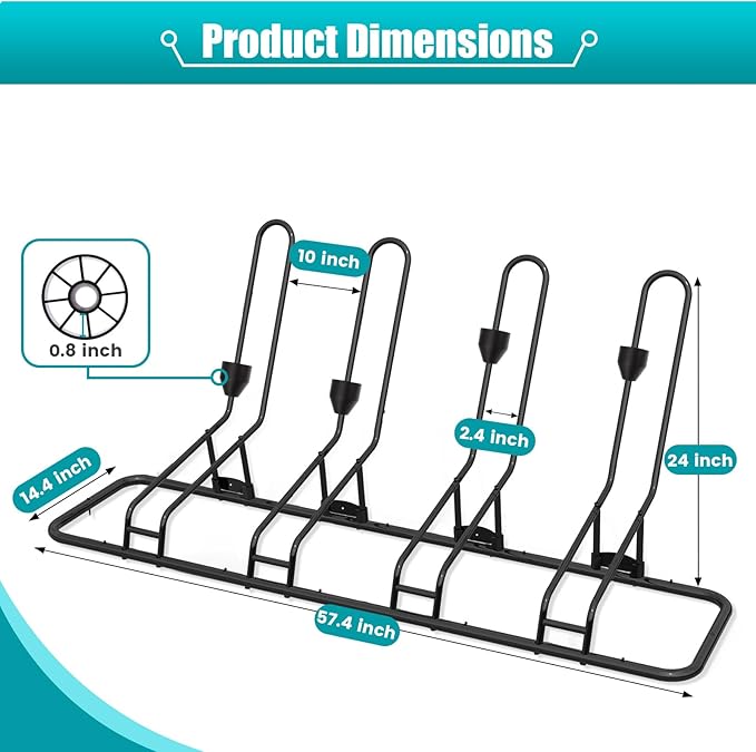 Floor Bike Stand, Bike Rack Safeguard Disc Brakes & Derailleurs, Waterproof Bike Holder Road/Kids/MTB Bicycles, Fits 12"-29" Tires, Upgraded 0.63" Steel Tubes, Indoor Outdoor Garage (for 4 Bikes)