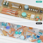 WOWBOX 12 Pack Clear Drawer Organizer Set, Acrylic Drawer Storage Trays, Storage Bins for Makeup, Cosmetics, Jewelries, Utensils, Gadgets, Office, Champagne
