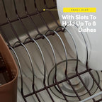 Dish Drying Rack & Cutlery Holder 2 Piece Set - Compact Sink-Fitting Dish Drainer with Rubberized Undercoating, Space-Saving Kitchen Organizer for Plates, Cups, Bowls & Utensils in Sink, Bronze Brown