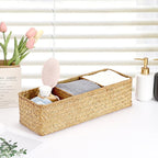 Hipiwe Handwoven Seagrass Storage Basket 3 Sections Toilet Tank Paper Organizer Decorative Shelf Basket for Pantry Living Room Kitchen, Caramel Color