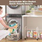 FOLLOWIN Rolling Laundry Cart with Wheels,76L Laundry Hamper Sorter Trolley with Extra Shelf,2 Removeable Collapsible Wire Storage Basket