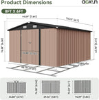 Aoxun 6' x 8' Storage Shed with Base Outdoor Steel Garden Utility Cabinet with Lockable Door Waterproof & Rust-Proof for Yard, Patio, Backyard (Brown, Base Included)