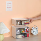 Desktop Storage Drawers, Plastic Desk Organizer with 3 Drawers, Modular Stackable Toolbox Units for Office Stationary, Makeup Container, Bathroom Countertop (1 Tall Layer, White & Clear)