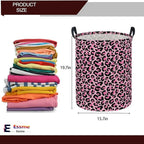 Essme Kids Laundry Basket,Pink Hamper Collapsible Canvas Waterproof Storage Bin for Girls, Leopard Print Hamper,Gift Baskets(Pink Leopard Print)
