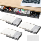 SOUJOY 3 Pack Under Desk Drawer, Self-Adhesive Slide Out Organizer Tray, Plastic Under Table Attachable Hidden Storage Organizer for Office Home School Kitchen Sewing Table