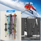 Ski Rack Wall Mount,10 Pairs Ski Holders for Wall with Movable Rubber-Coated Hooks for Garage Storage Organizer System,Snowboard Wall Mount for Garage and Home Shed, Holds Up to 600lbs