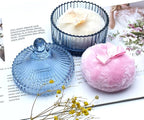 Colorful Glass Jar With Lid,Powder Puff Dish,Jewelry Box,Buffet Jar Biscuit Containers Food Storage,Decorative Jar(Grey-blue)