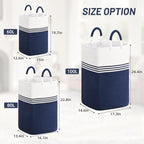 Laundry Basket Hamper,Blanket Storage,Dirty Clothes Hamper with Swivel Handles,Woven Cotton Rope Toy Baskets,Blanket Basket Living Room,Decorative Hampers for Nursery,Bedroom,White & Blue,60L
