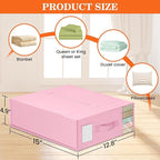 WOWBOX Sheet Organizers and Storage,Closet Bed Sheet Organizer Under Bed Storage and Organization with Label Cards & Clear Window for Bedding Sheets,Duvet Covers,Blankets (3 Pack，Pink)