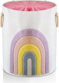 INough Pink Baby Hamper, XL Canvas 58L Laundry Basket with Drawstring Closure, Boho Rainbow Decor