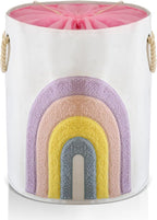 INough Pink Baby Hamper, XL Canvas 58L Laundry Basket with Drawstring Closure, Boho Rainbow Decor