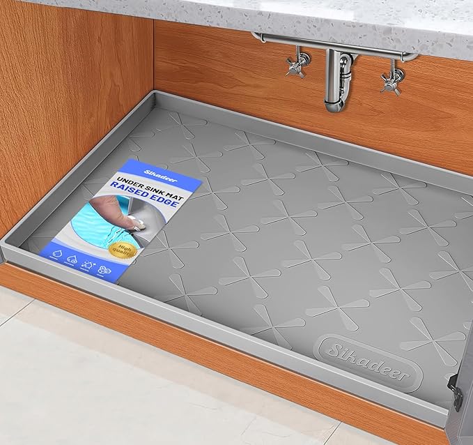 SIKADEER 34" x 19" Under Sink Mat Waterproof, Silicone Mat Kitchen Drawer Shelf and Cabinet Liner, Sink Protector for Kitchen Organizers and Storage, Boot Tray Pet Food Mats