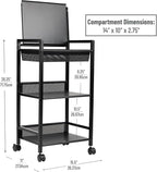 Mind Reader Cart with Covered Compartment, Office Organizer, Storage, 3-Tier, Office, Metal, 15.5" L x 11" W x 28.25" H, Black