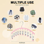 Legging Organizer for Closet, Metal Yoga Pants Hangers 2 Pack w/10 Clips Holds 20 Leggings, Space Saving Hanging Closet Organizer w/Rubber Coated Closet Organizers and Storage, Pink