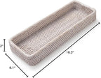 Rattan Bathroom Vanity Trays Toilet Tank Baskets Long Narrow Hand Towel Storage Basket for Storage, Decorative (Whitewash 16.3 x 6.1 x 2 inch)