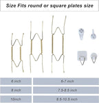 12 Pieces Invisible Vertical Plate Holders - 6 Pieces Plate Hangers for The Wall with 10 Pieces Wall Hooks for Displaying Plates, Platter, Dish (Gold, 6/8/10 Inch) ﻿