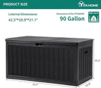 YITAHOME 90 Gallon Large Deck Box, Double-Wall Resin Outdoor Storage Boxes, Deck Storage for Patio Furniture, Cushions, Pool Float, Garden Tools, Lockable & Waterproof (Black)