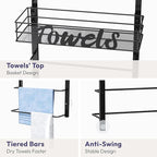 SWTYMIKI SWTYMIKI Over The Door Towel Racks for Bathroom - 5-Tier Wall Mounted Bathroom Towel Storage Organizer Holder with Metal Shelf (3 Tier-Black)