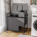 3-Compartment Laundry Cart with Lockable Wheels & Lid 180L Large Wheeled Laundry Basket Heavy-Duty Sorting Organizer for Laundry Room (Grey)