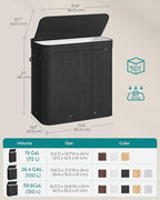 SONGMICS Laundry Hamper with Lid, Bamboo Laundry Basket, Removable Machine Washable Laundry Basket, with Handles, 39.6-Gallons, for Laundry Room, Bedroom, Bathroom, Ink Black ULCB062B01