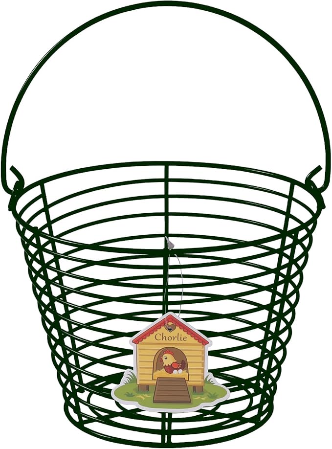 Colorful Metal Mesh Wire Egg Collecting Basket with Handle Portable Garden Vegetable Fruit Storage Lightweight Hanging Collector for Farmhouse Gathering Kitchen Picnic (Green, Normal - 8")