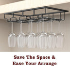 Nuovoware Wine Glass Rack, 4 Rows Wine Glass Holder Storage Hanger Metal Organizer Under Cabinet Stemware Rack for Bar Kitchen Cabinet, Black