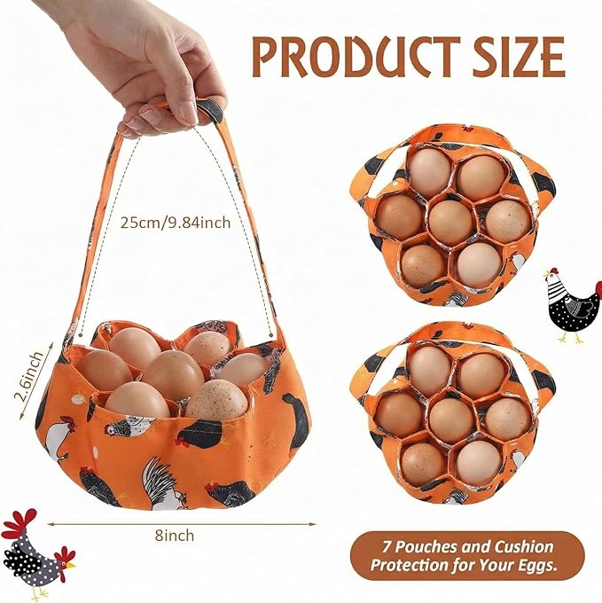 Sweetude 2 Pieces Egg Basket Mini Egg Collecting Bags Gathering Basket with 7 Pouches for Easter Farmhouse Chicken Hen Duck Goose Housewife Garden Transporting Storage, 8 x 2.6 Inch (Orange)