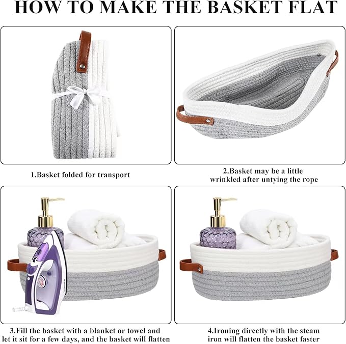 Bathroom Countertop Organizer Basket, Cotton Rope Woven Storage Basket Toilet Paper Decorative Basket for Bathroom, Bedroom, Living Room, Entryway 13"x6.3"x4.3" (Off White/Gray)