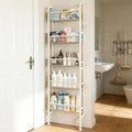 Behind The Door Narrow Bookshelves Pantry Spice Rack 5-Tier Slim Metal Space-Saving Organizer for Bathroom Closet Kitchen Living Room Sturdy Room Laundry Room, White