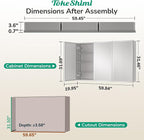 TokeShimi 60 x 32 Medicine Cabinet with Mirror, Assembly Required, Silver Medicine Cabinet for Bathroom, Stepless Adjustable Shelves, DTC Hinge, HD Tempered Glass, Recessed/Surface-Mounted