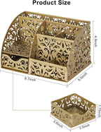EasyPAG Desk Organizer and Pen Holder for Desk, Mesh Office Supplies Storage Caddy with Drawer for Small Space, Desktop Organizer for Home Office, Gold