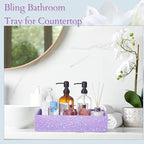 Honeydak Bling Rhinestone Bathroom Basket with Handle 13" x 6" x 3" Toilet Tank Tray, Crushed Diamond Bathroom Decor Accessories, Back of Toilet Storage Organizer, Sparkly Gifts for Women (Purple)