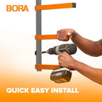 BORA Wood Storage Rack Wall Mount - Heavy Duty Lumber Storage Rack System for Garage Organization - 4-Level Workshop Organizer for Lumber, Pipes & Tools - 440lb Capacity Orange & Grey PBR-0410