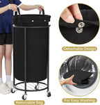 Chrislley 110L Laundry Hamper with Wheels,Rolling Laundry Basket with Removable Bag,Round Iron Laundry Cart with Steel Frame and Handle,Dirty Clothes Hamper Organizer for Dorm,Laundry Room(Black)