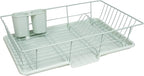 Sweet Home Collection 3 Piece Metal, Plasic Dish Drainer Rack Set with Drying Board and Utensil Holder, 12" x 19" x 5", Mint