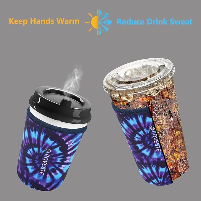 Reusable Neoprene Insulator Sleeve for Iced Coffee & Cold Soda, Coffee Sleeves for Iced & Hot Drinks, Cold Beverage Cooler Compatible with Starbucks, Dunkin (Tie dye World, Large: 32oz)
