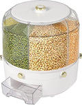 360° Rotating Grain Dispenser, Countertop 6 Compartment Dry Food Storage Containers Rice Storage Container Kitchen Airtight Food Storage Kitchen Countertop Organizer for Small Grains Beans