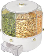 360° Rotating Grain Dispenser, Countertop 6 Compartment Dry Food Storage Containers Rice Storage Container Kitchen Airtight Food Storage Kitchen Countertop Organizer for Small Grains Beans