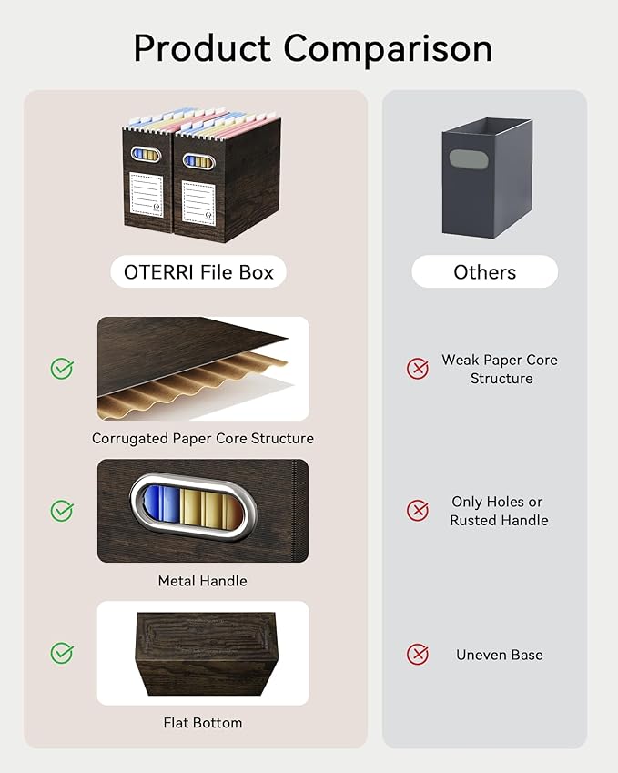Oterri Cardboard File Organizer Box for Hanging File Folders Letter Size,File Box for Computer Desk,File Cabinet,Working Home,Office,Classroom (Brown Wood Grain Print, Letter Size - 8 Packs)