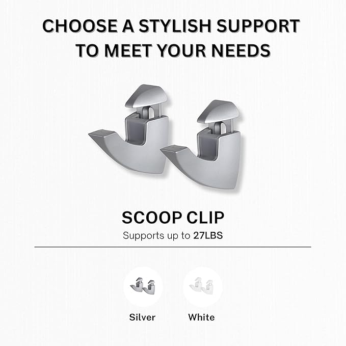 Glass Shelves - Tempered Safety Glass Shelves for Bathroom, Choose Over 20 Shelf Brackets and Multiple Shelf Sizes - Scoop Style - 23.6 x 11.8 in - Silver Clip